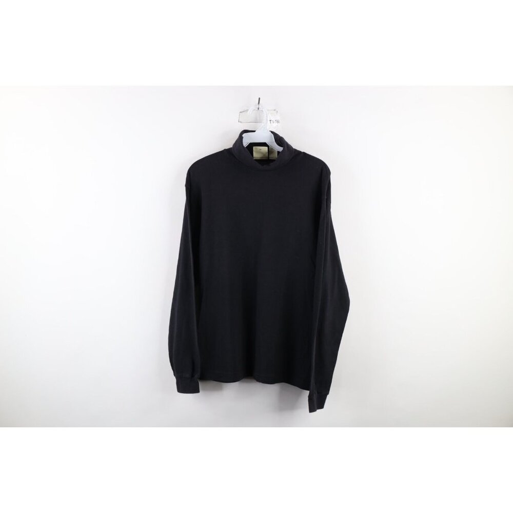 Vintage 90s Eddie Bauer Womens Size Medium Faded Blank Turtleneck T-Shirt Black